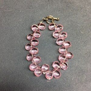 Pink Teardrop Beaded Bracelet Silver Toggle Dainty Small Child Retro Barbie Glam